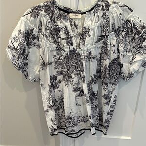 Umgee Black & White Scenic Toile Puff Sleeve Blouse